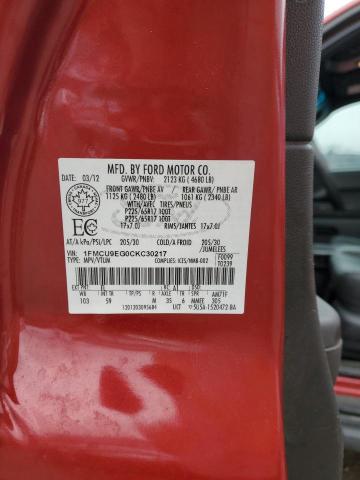 1FMCU9EG0CKC30217 - 2012 FORD ESCAPE LIMITED RED photo 12