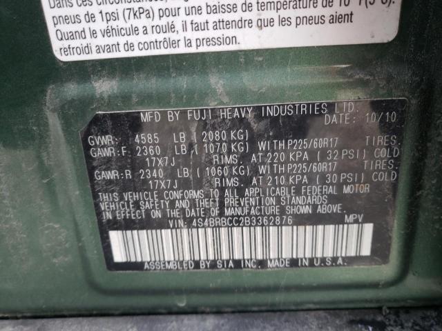 4S4BRBCC2B3362876 - 2011 SUBARU OUTBACK 2.5I PREMIUM GREEN photo 12