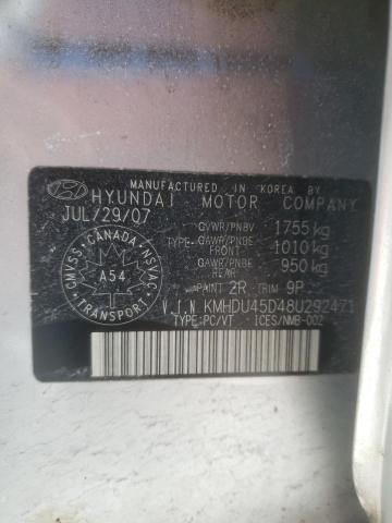 KMHDU45D48U292471 - 2008 HYUNDAI ELANTRA GL SILVER photo 13