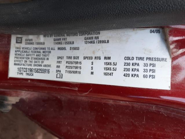 1GTCS196158255916 - 2005 GMC CANYON RED photo 12