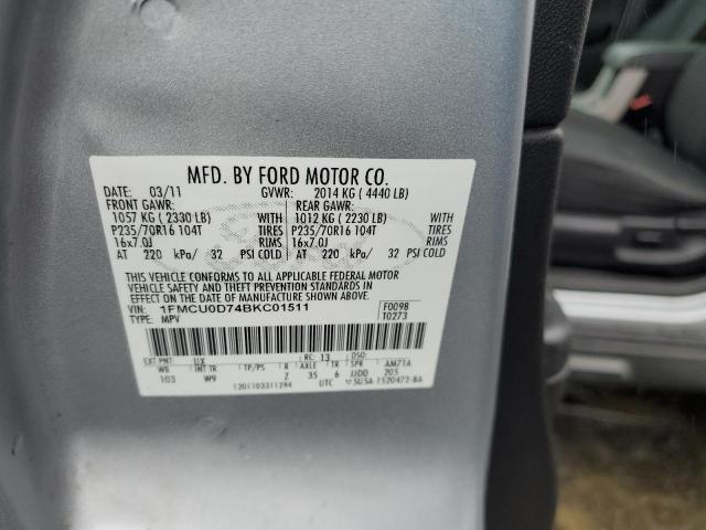 1FMCU0D74BKC01511 - 2011 FORD ESCAPE XLT SILVER photo 12