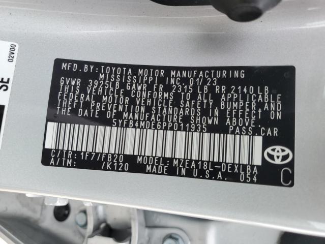 5YFB4MDE6PP011935 - 2023 TOYOTA COROLLA LE SILVER photo 12
