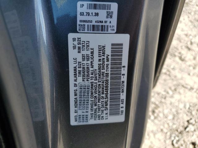 5FNRL5H64BB008188 - 2011 HONDA ODYSSEY EXL GRAY photo 13