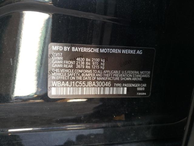 WBA4J1C55JBA30046 - 2018 BMW 430I GRAN COUPE BLACK photo 12