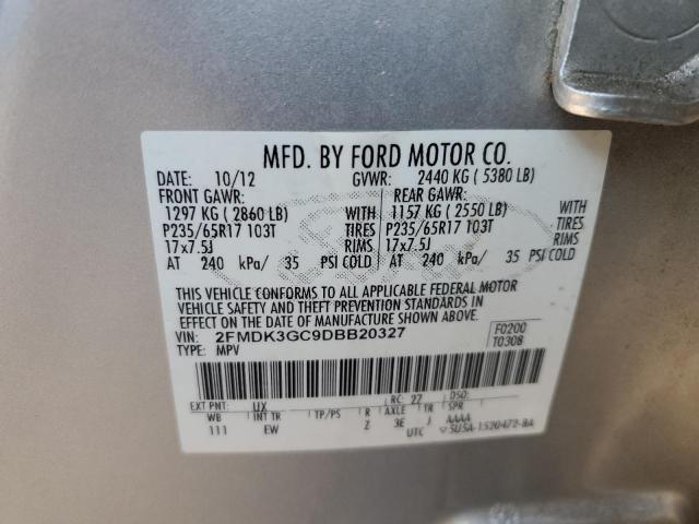 2FMDK3GC9DBB20327 - 2013 FORD EDGE SE SILVER photo 14