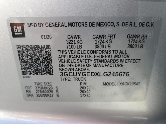 3GCUYGEDXLG245676 - 2020 CHEVROLET SILVERADO K1500 LTZ GRAY photo 12