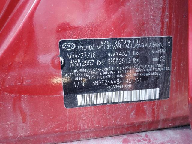 5NPE24AA8HH451321 - 2017 HYUNDAI SONATA ECO RED photo 13