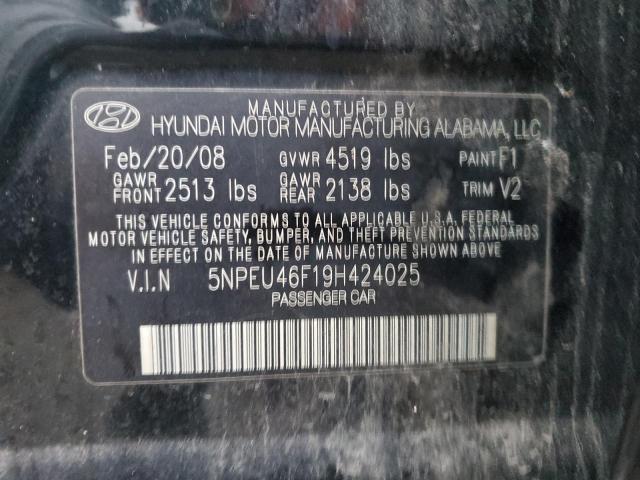 5NPEU46F19H424025 - 2009 HYUNDAI SONATA SE BLACK photo 12