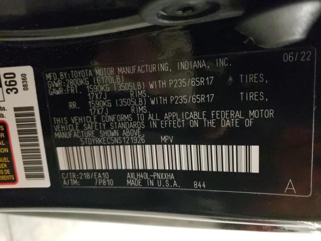 5TDYRKEC5NS121926 - 2022 TOYOTA SIENNA XLE BLACK photo 13