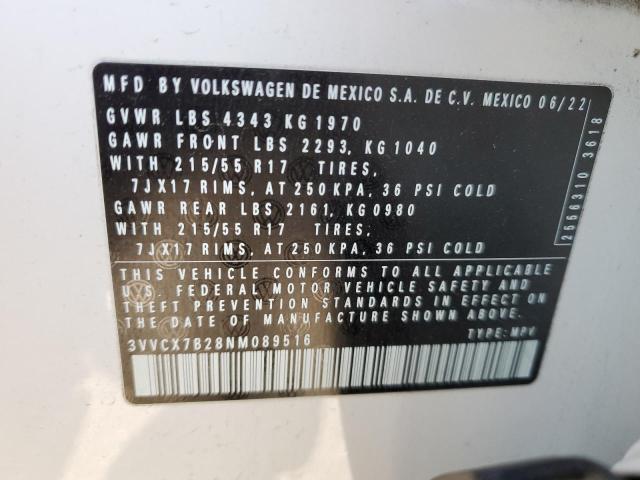 3VVCX7B28NM089516 - 2022 VOLKSWAGEN TAOS S WHITE photo 14