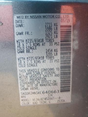 5N1DR2MN5KC640663 - 2019 NISSAN PATHFINDER S GRAY photo 14