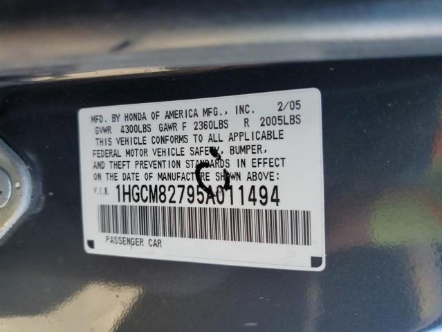 1HGCM82795A011494 - 2005 HONDA ACCORD EX BLUE photo 12