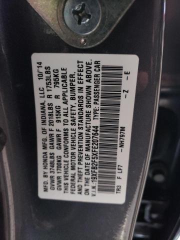 19XFB2F5XFE207644 - 2015 HONDA CIVIC LX GRAY photo 13