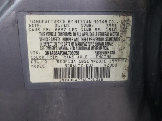 3N1AB6AP3AL706058 - 2010 NISSAN SENTRA 2.0 GRAY photo 12