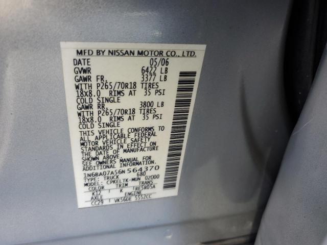 1N6BA07A56N564370 - 2006 NISSAN TITAN XE SILVER photo 12