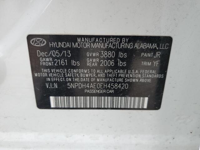 5NPDH4AE0EH458420 - 2014 HYUNDAI ELANTRA SE WHITE photo 12