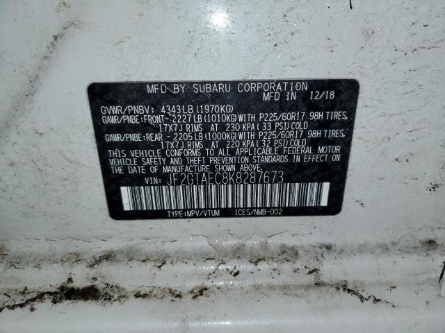 JF2GTAEC8K8287673 - 2019 SUBARU CROSSTREK PREMIUM 白色 照片 12