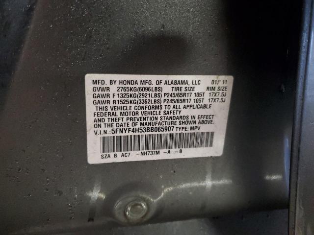 5FNYF4H53BB065907 - 2011 HONDA PILOT EXL GRAY photo 13