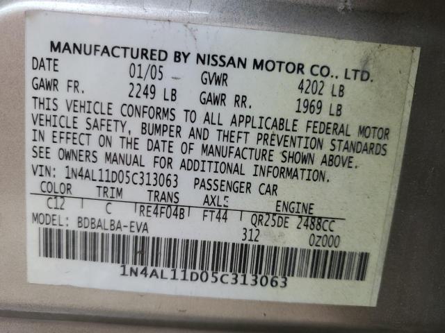 1N4AL11D05C313063 - 2005 NISSAN ALTIMA S GOLD photo 12