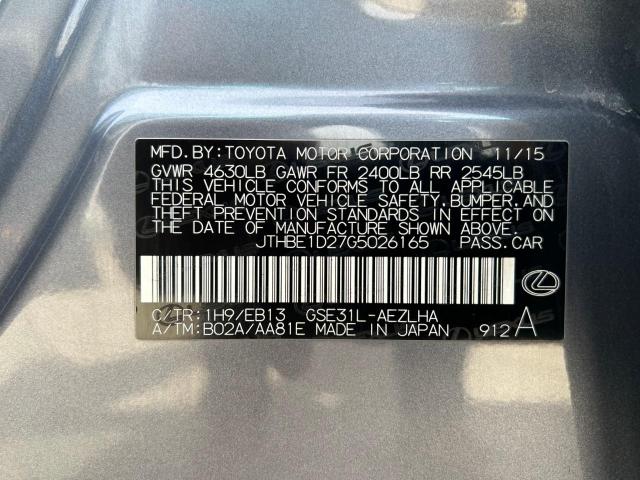 JTHBE1D27G5026165 - 2016 LEXUS IS 350 GRAY photo 10