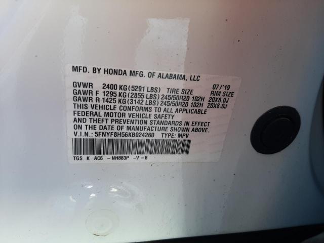 5FNYF8H56KB024260 - 2019 HONDA PASSPORT EXL WHITE photo 13