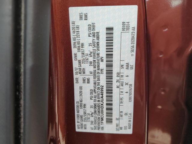 1FMCU0HDXJUA48992 - 2018 FORD ESCAPE SEL BURGUNDY photo 14