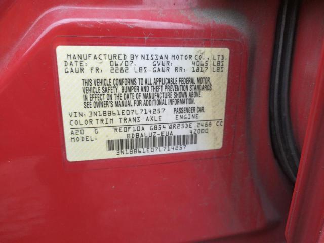 3N1BB61E07L714257 - 2007 NISSAN SENTRA SE-R RED photo 12