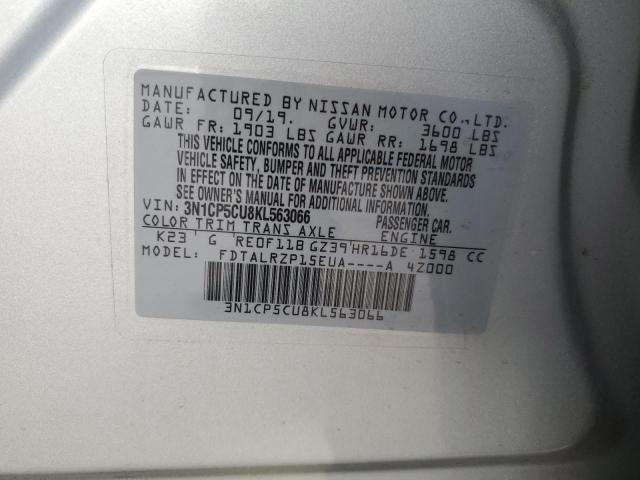 3N1CP5CU8KL563066 - 2019 NISSAN KICKS S SILVER photo 12