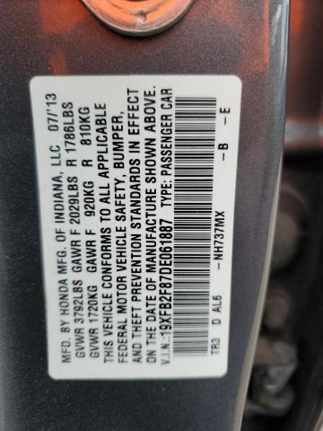 19XFB2F87DE061887 - 2013 HONDA CIVIC EX GRAY photo 12