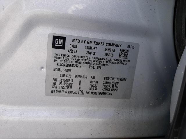 KL4CJASB3FB229715 - 2015 BUICK ENCORE SILVER photo 13