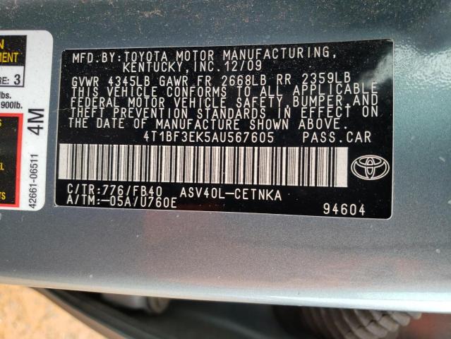 4T1BF3EK5AU567605 - 2010 TOYOTA CAMRY BASE TURQUOISE photo 13