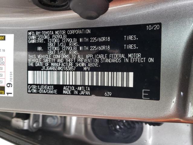 JTJGARBZ4M2183857 - 2021 LEXUS NX 300 BASE Szary zdjęcie 12