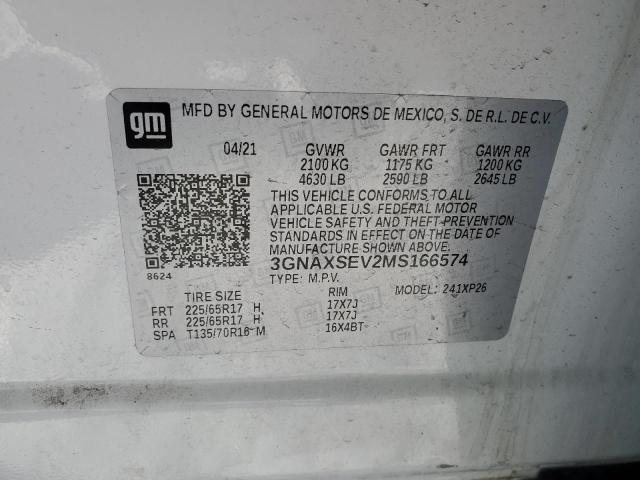 3GNAXSEV2MS166574 - 2021 CHEVROLET EQUINOX LS WHITE photo 14