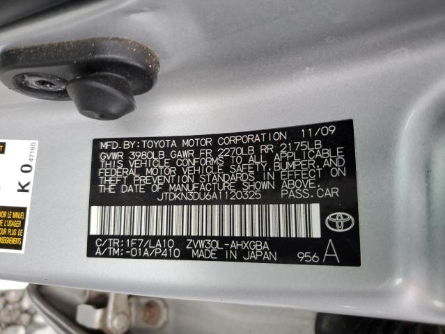 JTDKN3DU6A1120325 - 2010 TOYOTA PRIUS SILVER photo 12