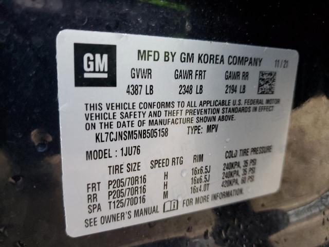 KL7CJNSM5NB505158 - 2022 CHEVROLET TRAX LS CHARCOAL photo 13