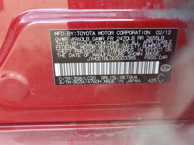 JTHCE1BL0D5003385 - 2013 LEXUS GS 350 RED photo 12