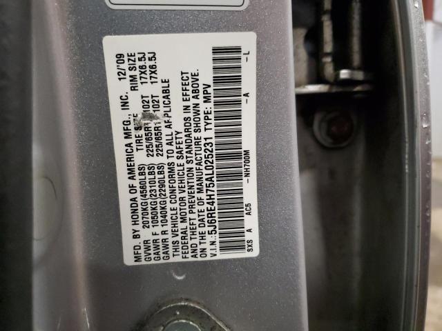 5J6RE4H75AL025231 - 2010 HONDA CR-V EXL SILVER photo 12