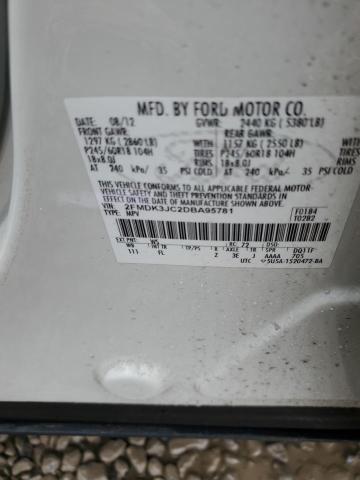 2FMDK3JC2DBA95781 - 2013 FORD EDGE SEL WHITE photo 12