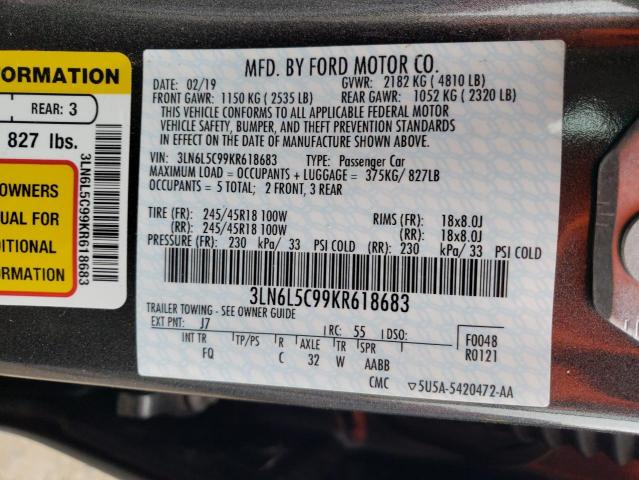 3LN6L5C99KR618683 - 2019 LINCOLN MKZ RESERVE I GRAY photo 13