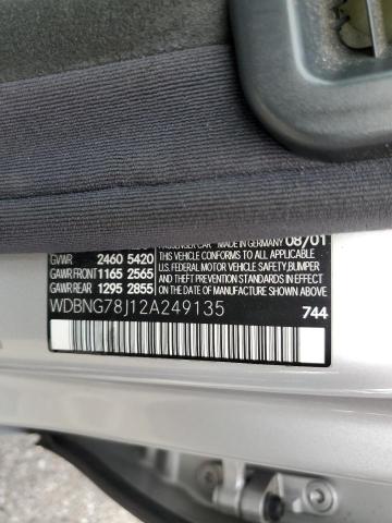 WDBNG78J12A249135 - 2002 MERCEDES-BENZ S 600 SILVER photo 12