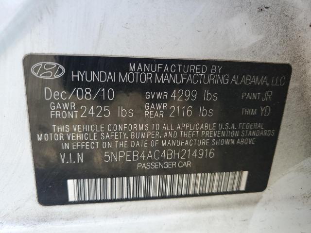 5NPEB4AC4BH214916 - 2011 HYUNDAI SONATA GLS WHITE photo 12