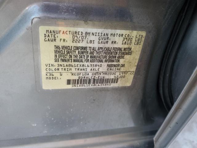 3N1AB61EX8L635840 - 2008 NISSAN SENTRA 2.0 SILVER photo 12