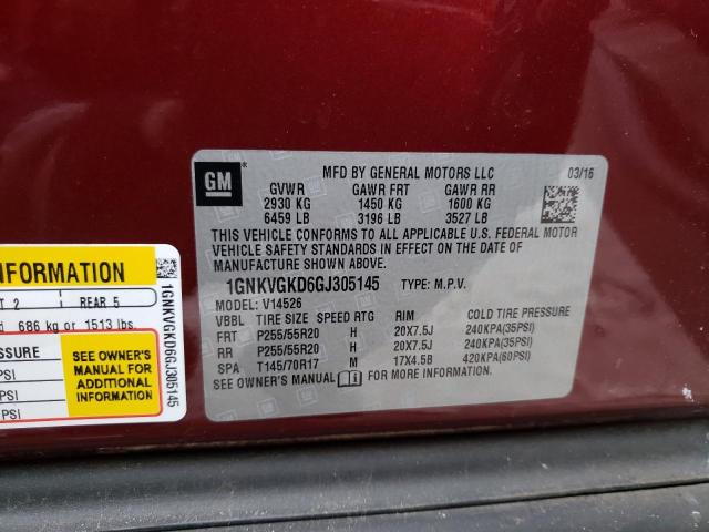 1GNKVGKD6GJ305145 - 2016 CHEVROLET TRAVERSE LT BURGUNDY photo 13