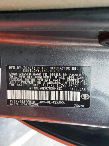 4T1BE46K67U504657 - 2007 TOYOTA CAMRY CE GRAY photo 12