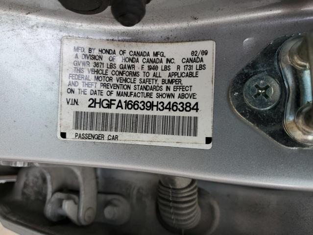 2HGFA16639H346384 - 2009 HONDA CIVIC LX-S SILVER photo 12