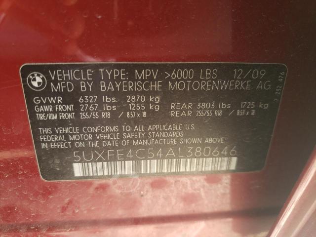 5UXFE4C54AL380646 - 2010 BMW X5 XDRIVE30I RED photo 12