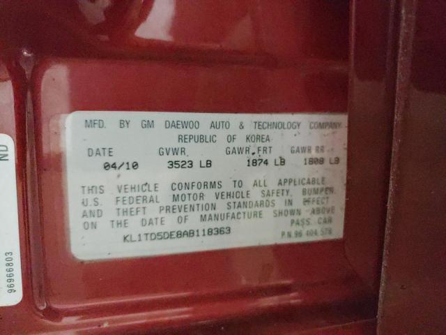 KL1TD5DE8AB118363 - 2010 CHEVROLET AVEO LS 红色 照片 10