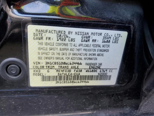 3N1CB51D86L634466 - 2006 NISSAN SENTRA 1.8 BLACK photo 12