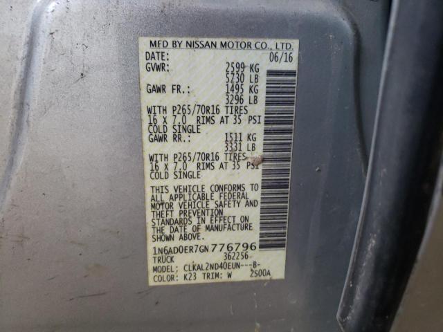 1N6AD0ER7GN776796 - 2016 NISSAN FRONTIER S SILVER photo 12