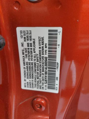 5J6YH18614L000940 - 2004 HONDA ELEMENT EX ORANGE photo 12